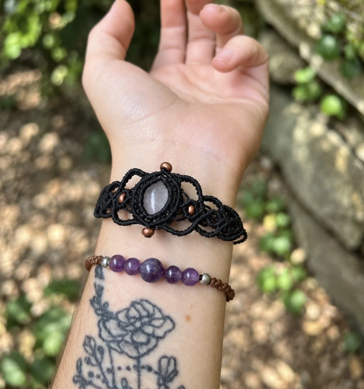 bracelet lokapala en macramé et quartz rose
